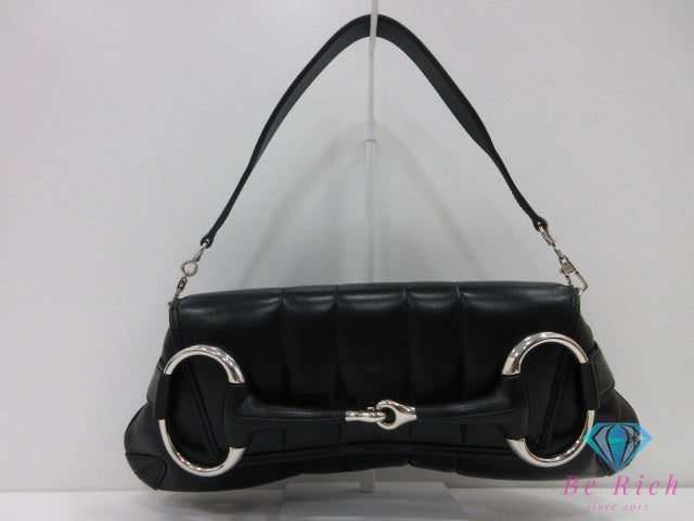 美品 グッチ GUCCI ホースビット ワン ショルダーバッグ 764255 黒 ブラック レザー ロゴ ハンドバッグ 鞄 ほぼ 未使用 【中古】【送料無料】bk10349