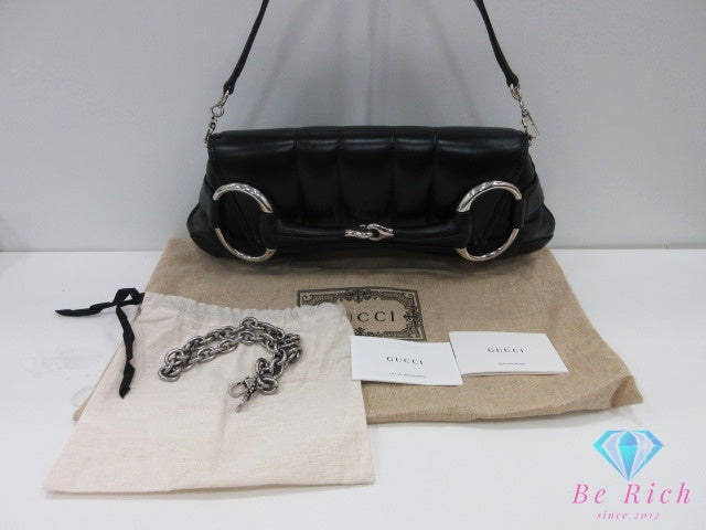 美品 グッチ GUCCI ホースビット ワン ショルダーバッグ 764255 黒 ブラック レザー ロゴ ハンドバッグ 鞄 ほぼ 未使用 【中古】【送料無料】bk10349