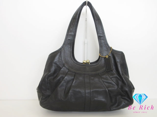 コーチ COACH ハンドバッグ ショルダーバッグ 12248 がま口 黒 ブラック プリーツ レザー ロゴ ホーボー 手提げ 肩掛け 鞄 【中古】【送料無料】 bk10350