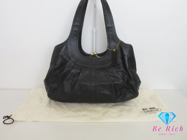 コーチ COACH ハンドバッグ ショルダーバッグ 12248 がま口 黒 ブラック プリーツ レザー ロゴ ホーボー 手提げ 肩掛け 鞄 【中古】【送料無料】 bk10350