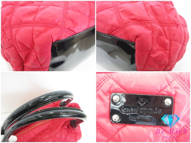 ケイトスペード kate spade ハンドバッグ トートバッグ 赤 レッド キルティング ナイロン レザー ロゴ マザーズバッグ ショルダーバッグ 鞄 【中古】【送料無料】 bk10354