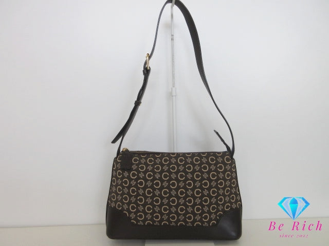 セリーヌ CELINE ショルダーバッグ Cマカダム 馬車 ブラウン 茶 ジャガード キャンバス レザー クロスボディ 肩掛け 斜め掛け 鞄 ヴィンテージ  【中古】【送料無料】 bk10355