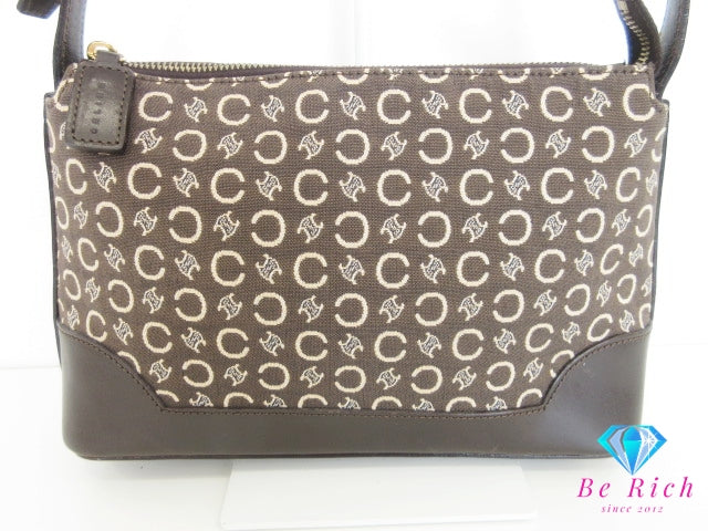 セリーヌ CELINE ショルダーバッグ Cマカダム 馬車 ブラウン 茶 ジャガード キャンバス レザー クロスボディ 肩掛け 斜め掛け 鞄 ヴィンテージ  【中古】【送料無料】 bk10355