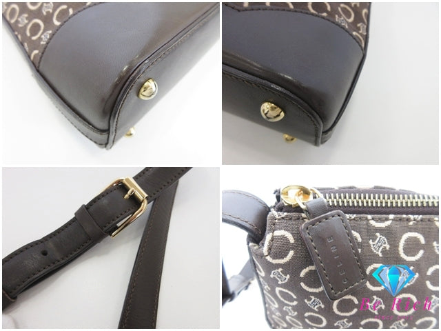 セリーヌ CELINE ショルダーバッグ Cマカダム 馬車 ブラウン 茶 ジャガード キャンバス レザー クロスボディ 肩掛け 斜め掛け 鞄 ヴィンテージ  【中古】【送料無料】 bk10355