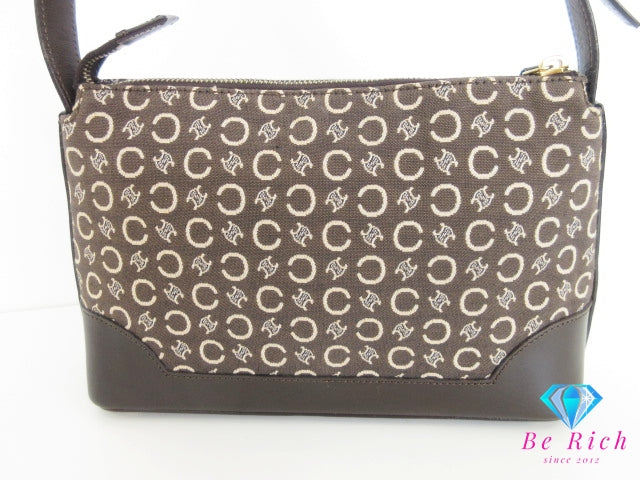 セリーヌ CELINE ショルダーバッグ Cマカダム 馬車 ブラウン 茶 ジャガード キャンバス レザー クロスボディ 肩掛け 斜め掛け 鞄 ヴィンテージ  【中古】【送料無料】 bk10355