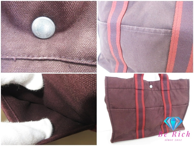 エルメス HERMES フールトゥ MM ブラウン 茶 ボルドー キャンバス トートバッグ ハンドバッグ 手提げ 通学 通勤 鞄  【中古】【送料無料】 bk10360