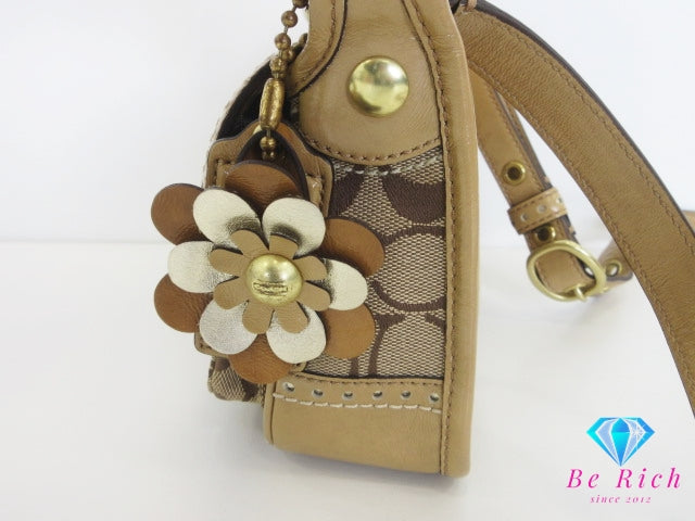 コーチ COACH ショルダーバッグ ブリーカー シグネチャー ジェシー フラップ 12502 カーキ ベージュ キャンバス レザー ロゴ ポシェット クロスボディ 斜め掛け 鞄  【中古】【送料無料】 bk10361