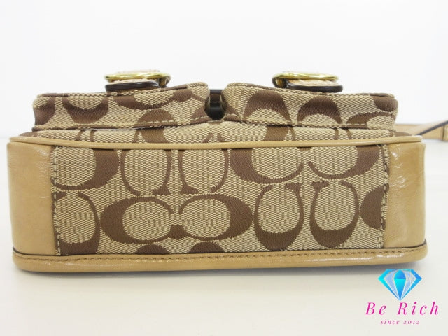 コーチ COACH ショルダーバッグ ブリーカー シグネチャー ジェシー フラップ 12502 カーキ ベージュ キャンバス レザー ロゴ ポシェット クロスボディ 斜め掛け 鞄  【中古】【送料無料】 bk10361