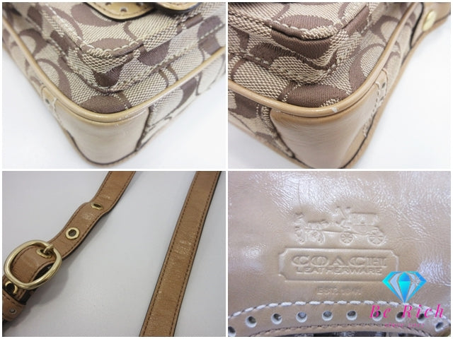 コーチ COACH ショルダーバッグ ブリーカー シグネチャー ジェシー フラップ 12502 カーキ ベージュ キャンバス レザー ロゴ ポシェット クロスボディ 斜め掛け 鞄  【中古】【送料無料】 bk10361