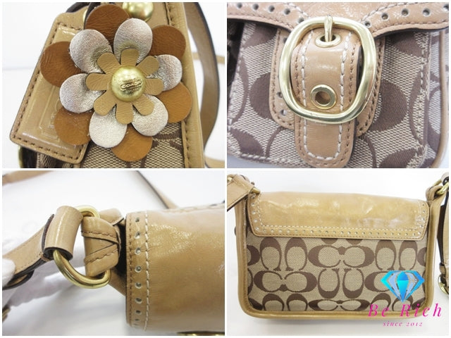 コーチ COACH ショルダーバッグ ブリーカー シグネチャー ジェシー フラップ 12502 カーキ ベージュ キャンバス レザー ロゴ ポシェット クロスボディ 斜め掛け 鞄  【中古】【送料無料】 bk10361