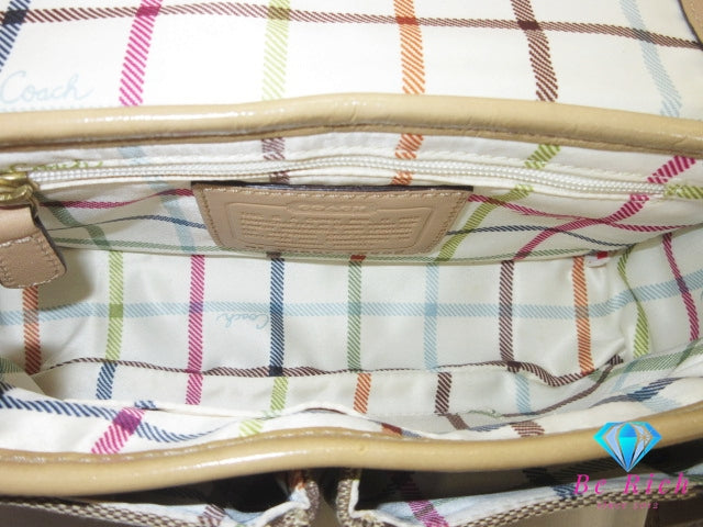 コーチ COACH ショルダーバッグ ブリーカー シグネチャー ジェシー フラップ 12502 カーキ ベージュ キャンバス レザー ロゴ ポシェット クロスボディ 斜め掛け 鞄  【中古】【送料無料】 bk10361