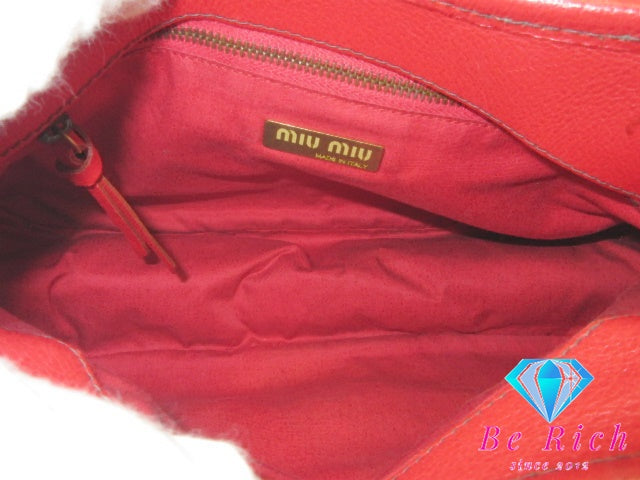 ミュウミュウ miumiu ハンドバッグ ネイビー インディゴ レッド 赤 デニム レザー ロゴ トートバッグ 鞄 【中古】【送料無料】 bk10363