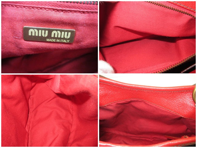 ミュウミュウ miumiu ハンドバッグ ネイビー インディゴ レッド 赤 デニム レザー ロゴ トートバッグ 鞄 【中古】【送料無料】 bk10363