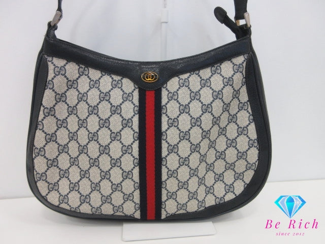 グッチ GUCCI ショルダーバッグ ポシェット 72.02.019 GG プラス シェリー ウェブ  PVC レザー ロゴ ネイビーオールド ヴィンテージ クロスボディ 斜め掛け 鞄 【中古】【送料無料】 bk10365