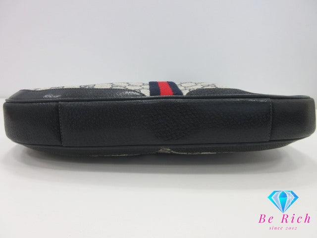 グッチ GUCCI ショルダーバッグ ポシェット 72.02.019 GG プラス シェリー ウェブ  PVC レザー ロゴ ネイビーオールド ヴィンテージ クロスボディ 斜め掛け 鞄 【中古】【送料無料】 bk10365