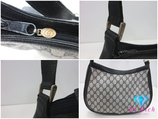 グッチ GUCCI ショルダーバッグ ポシェット 72.02.019 GG プラス シェリー ウェブ  PVC レザー ロゴ ネイビーオールド ヴィンテージ クロスボディ 斜め掛け 鞄 【中古】【送料無料】 bk10365