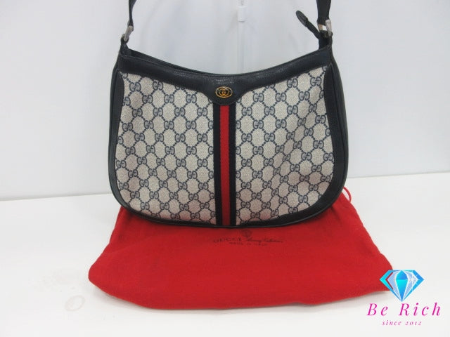 グッチ GUCCI ショルダーバッグ ポシェット 72.02.019 GG プラス シェリー ウェブ  PVC レザー ロゴ ネイビーオールド ヴィンテージ クロスボディ 斜め掛け 鞄 【中古】【送料無料】 bk10365