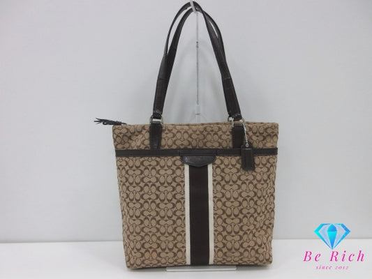 コーチ トートバッグ F27008 シグネチャー 茶 ブラウン レザー キャンバス ショルダーバッグ ハンドバッグ COACH 【中古】【送料無料】 bk10368