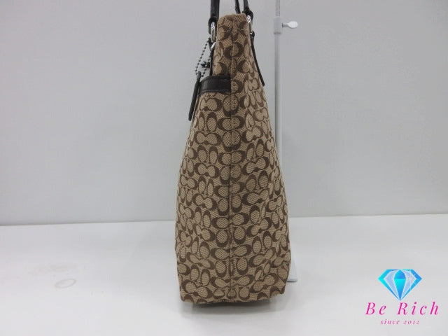 コーチ トートバッグ F27008 シグネチャー 茶 ブラウン レザー キャンバス ショルダーバッグ ハンドバッグ COACH 【中古】【送料無料】 bk10368