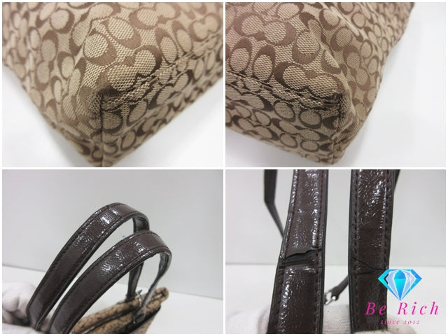 コーチ トートバッグ F27008 シグネチャー 茶 ブラウン レザー キャンバス ショルダーバッグ ハンドバッグ COACH 【中古】【送料無料】 bk10368
