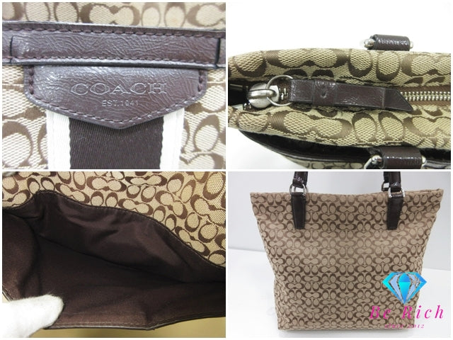 コーチ トートバッグ F27008 シグネチャー 茶 ブラウン レザー キャンバス ショルダーバッグ ハンドバッグ COACH 【中古】【送料無料】 bk10368