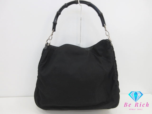 グッチ GUCCI 2way ショルダーバッグ ショルダーなし 001.1577 バンブー ハンドル ブラック 黒 ナイロンキャンバス GG ロゴ ハンドバッグ ホーボー セミ 鞄  【中古】【送料無料】 bk10371