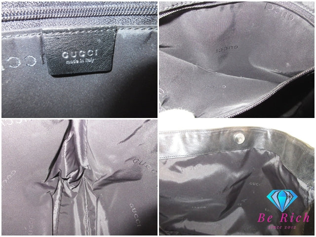 グッチ GUCCI 2way ショルダーバッグ ショルダーなし 001.1577 バンブー ハンドル ブラック 黒 ナイロンキャンバス GG ロゴ ハンドバッグ ホーボー セミ 鞄  【中古】【送料無料】 bk10371