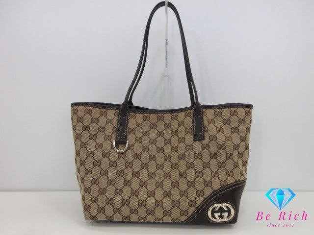 グッチ トートバッグ 169946 GG 茶 ブラウン ベージュ キャンバス レザー ハンドバッグ ショルダーバッグ GUCCI 【中古】【送料無料】 bk10375