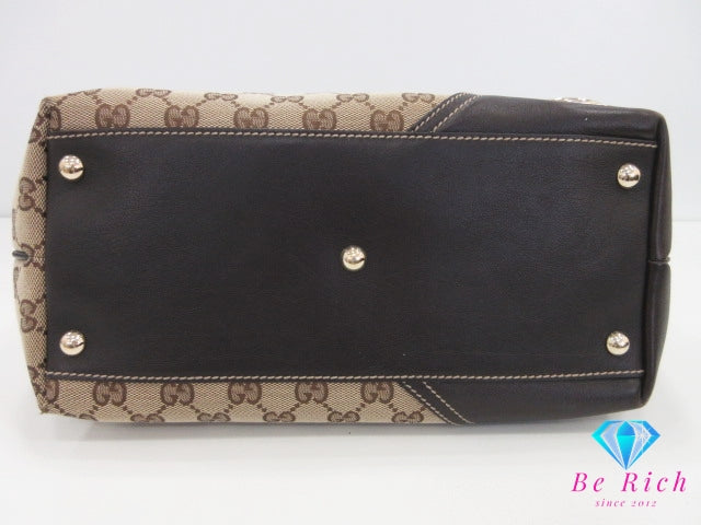 グッチ トートバッグ 169946 GG 茶 ブラウン ベージュ キャンバス レザー ハンドバッグ ショルダーバッグ GUCCI 【中古】【送料無料】 bk10375