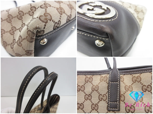 グッチ トートバッグ 169946 GG 茶 ブラウン ベージュ キャンバス レザー ハンドバッグ ショルダーバッグ GUCCI 【中古】【送料無料】 bk10375