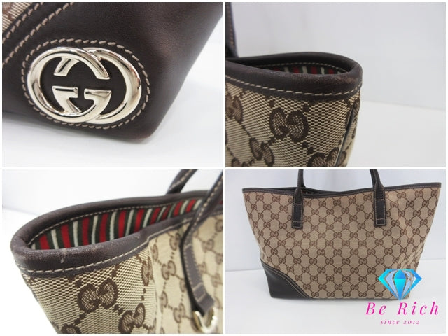 グッチ トートバッグ 169946 GG 茶 ブラウン ベージュ キャンバス レザー ハンドバッグ ショルダーバッグ GUCCI 【中古】【送料無料】 bk10375