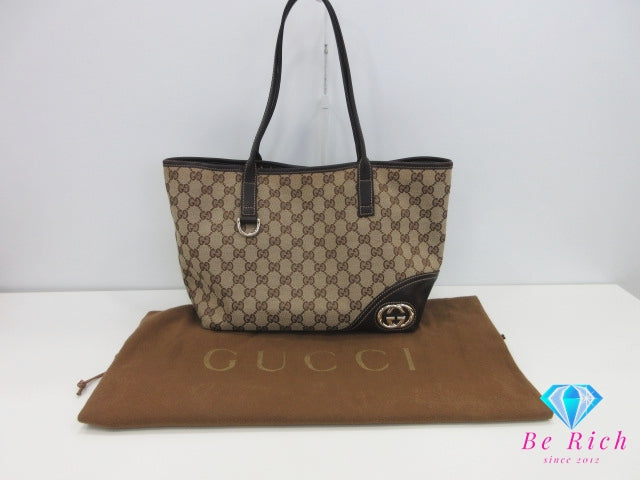 グッチ トートバッグ 169946 GG 茶 ブラウン ベージュ キャンバス レザー ハンドバッグ ショルダーバッグ GUCCI 【中古】【送料無料】 bk10375