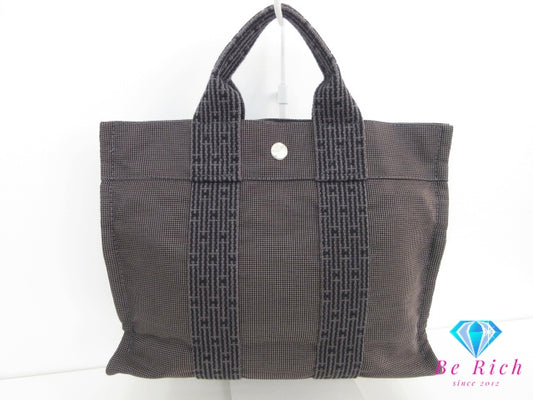 HERMES エルメス トートバッグ エールライン PM 黒 ブラック キャンバス ナイロン ハンドバッグ 鞄 手提げ レディース メンズ 【中古】【送料無料】bk10377