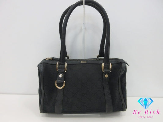 グッチ GUCCI ハンドバッグ ミニ ボストンバッグ 130942 黒 ブラック キャンバス レザー GG ロゴ  鞄 【中古】【送料無料】bk10382