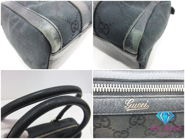 グッチ GUCCI ハンドバッグ ミニ ボストンバッグ 130942 黒 ブラック キャンバス レザー GG ロゴ  鞄 【中古】【送料無料】bk10382
