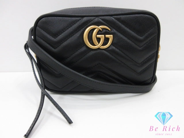 グッチ GUCCI GG マーモント ミニ カメラバッグ ショルダーバッグ 448065 黒 ブラック レザー ロゴ チェーン ポシェット ハンドバッグ 肩掛け 鞄 【中古】【送料無料】bk10416