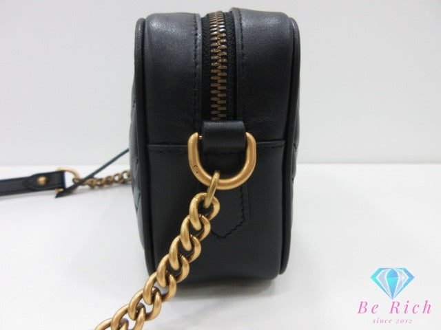 グッチ GUCCI GG マーモント ミニ カメラバッグ ショルダーバッグ 448065 黒 ブラック レザー ロゴ チェーン ポシェット ハンドバッグ 肩掛け 鞄 【中古】【送料無料】bk10416