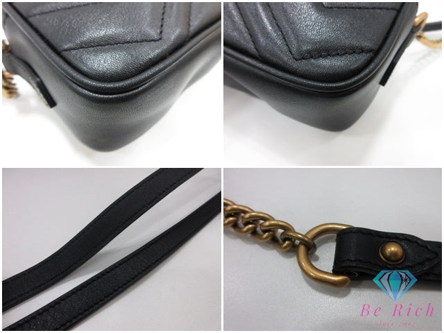 グッチ GUCCI GG マーモント ミニ カメラバッグ ショルダーバッグ 448065 黒 ブラック レザー ロゴ チェーン ポシェット ハンドバッグ 肩掛け 鞄 【中古】【送料無料】bk10416