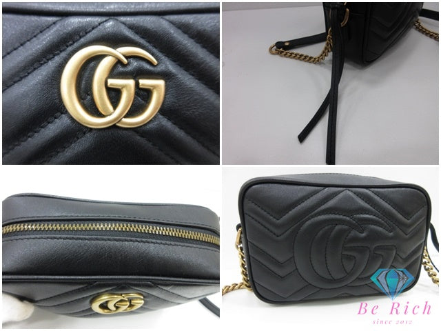 グッチ GUCCI GG マーモント ミニ カメラバッグ ショルダーバッグ 448065 黒 ブラック レザー ロゴ チェーン ポシェット ハンドバッグ 肩掛け 鞄 【中古】【送料無料】bk10416