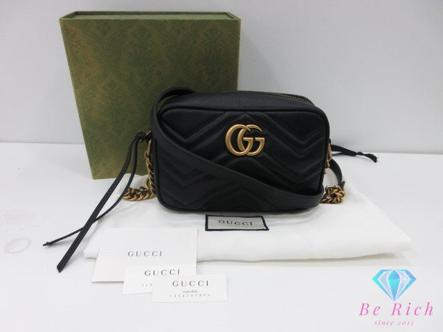 グッチ GUCCI GG マーモント ミニ カメラバッグ ショルダーバッグ 448065 黒 ブラック レザー ロゴ チェーン ポシェット ハンドバッグ 肩掛け 鞄 【中古】【送料無料】bk10416