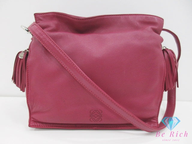 ロエベ LOEWE フラメンコ 22 ショルダーバッグ 380 82 ワイン レッド レザー アナグラム ロゴ 肩掛け ポシェット 鞄 【中古】【送料無料】 bk10424