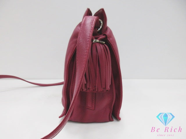 ロエベ LOEWE フラメンコ 22 ショルダーバッグ 380 82 ワイン レッド レザー アナグラム ロゴ 肩掛け ポシェット 鞄 【中古】【送料無料】 bk10424