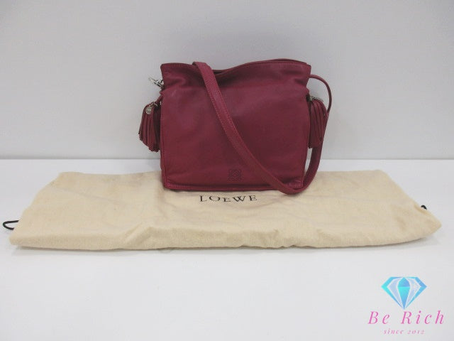 ロエベ LOEWE フラメンコ 22 ショルダーバッグ 380 82 ワイン レッド レザー アナグラム ロゴ 肩掛け ポシェット 鞄 【中古】【送料無料】 bk10424