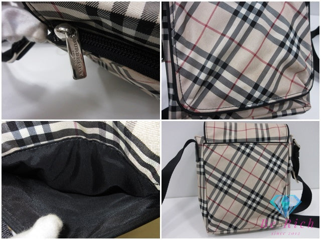 バーバリー BURBERRY ブルーレーベル ミニ ショルダーバッグ ブラック アイボリー チェック ナイロン レザー ロゴ 斜め掛け 鞄 【中古】【送料無料】 bk10442