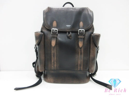 コーチ COACH  ヒッチ バックパック リュック CBF05 黒 ブラック ライトタン 茶 ラブド レザー ロゴ デイパック ショルダーバッグ 鞄【中古】【送料無料】 bk10446