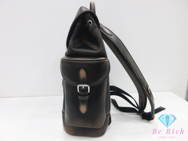 コーチ COACH  ヒッチ バックパック リュック CBF05 黒 ブラック ライトタン 茶 ラブド レザー ロゴ デイパック ショルダーバッグ 鞄【中古】【送料無料】 bk10446