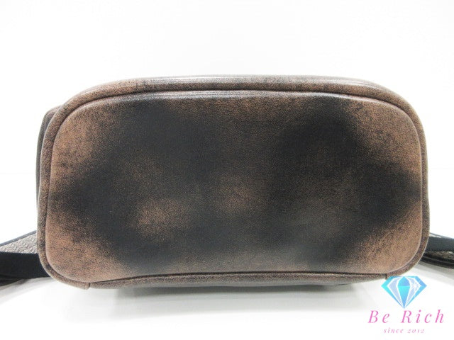 コーチ COACH  ヒッチ バックパック リュック CBF05 黒 ブラック ライトタン 茶 ラブド レザー ロゴ デイパック ショルダーバッグ 鞄【中古】【送料無料】 bk10446