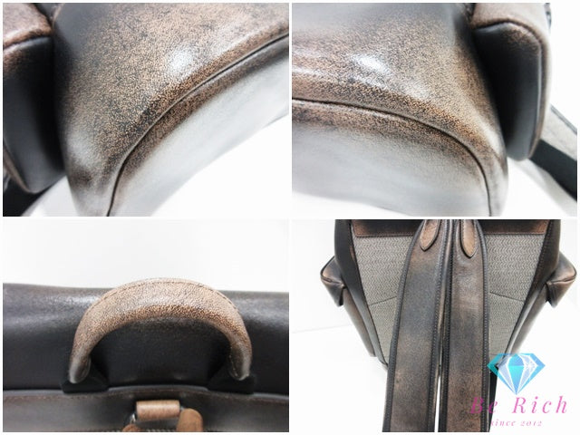 コーチ COACH  ヒッチ バックパック リュック CBF05 黒 ブラック ライトタン 茶 ラブド レザー ロゴ デイパック ショルダーバッグ 鞄【中古】【送料無料】 bk10446