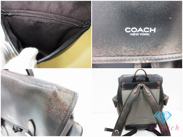 コーチ COACH  ヒッチ バックパック リュック CBF05 黒 ブラック ライトタン 茶 ラブド レザー ロゴ デイパック ショルダーバッグ 鞄【中古】【送料無料】 bk10446