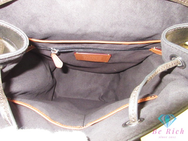 コーチ COACH  ヒッチ バックパック リュック CBF05 黒 ブラック ライトタン 茶 ラブド レザー ロゴ デイパック ショルダーバッグ 鞄【中古】【送料無料】 bk10446